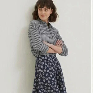NEW Nicole Miller blue Floral Stretch Denim Flare Skirt Women’s‎ Sz Large NWT